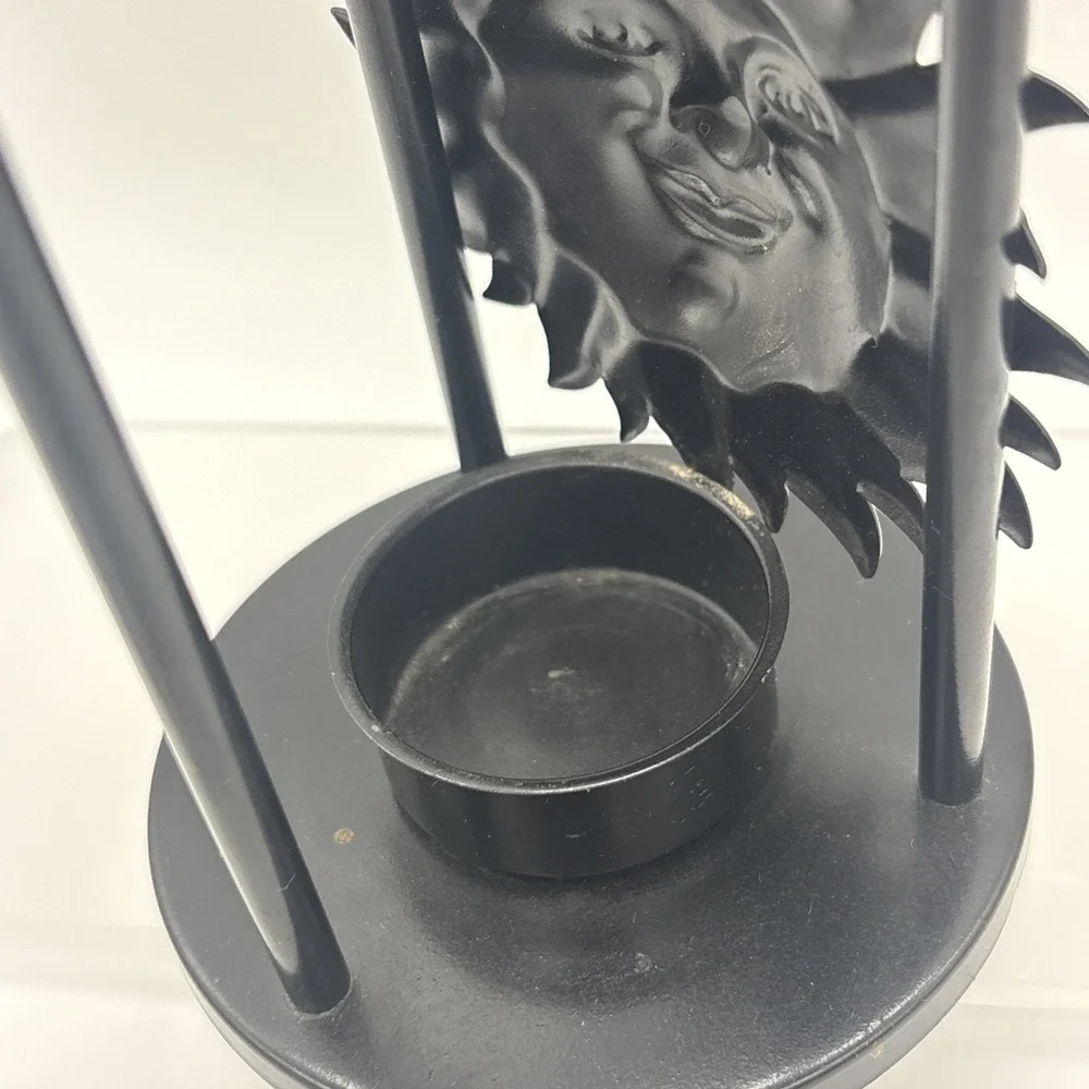 Vintage Celestial Sun Candle Holder & Oil Warmer Metal Bronze Finish Glass Top